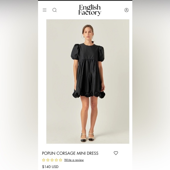 English Factory Women's Poplin Corsage Mini Dress, Black Size Medium NWT - Picture 6 of 16